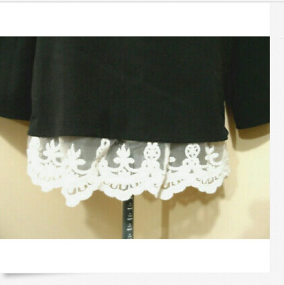 AB STUDIO Layered Chiffon & Lace Blouse S Black LS - Picture 3 of 6